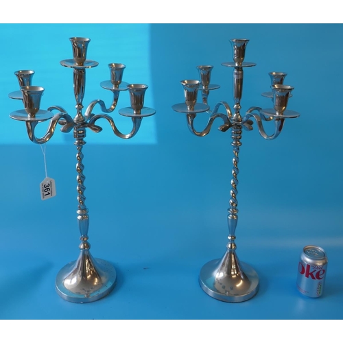 361 - Pair of 5 arm candelabras