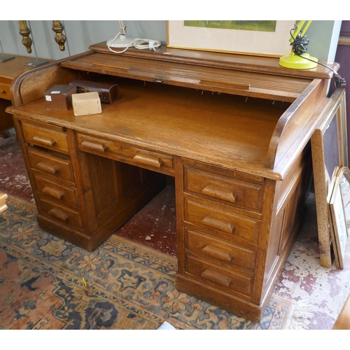 375 - Oak tambour top desk A/F all parts present just add glue!!! - Approx size W: 137cm D: 86cm H: 95cm