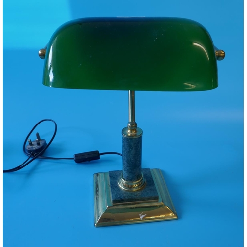 378 - Brass and marble desk lamp with green glass shade