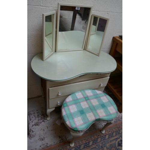 389 - Kidney shaped dressing table with matching stool