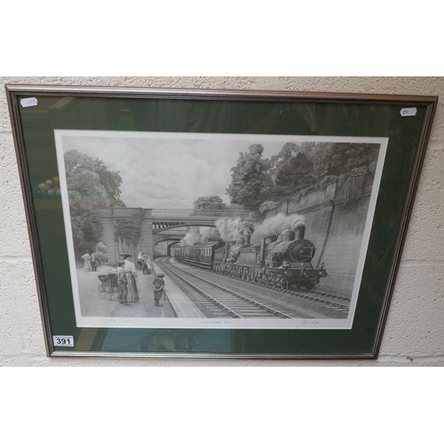 391 - L/E railway print signed John S Gibb - Image size: 53cm x 38cm