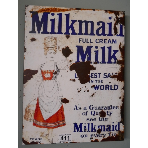 411 - Reproduction metal Milk Maid advertising sign - Approx size: 40cm x 30cm