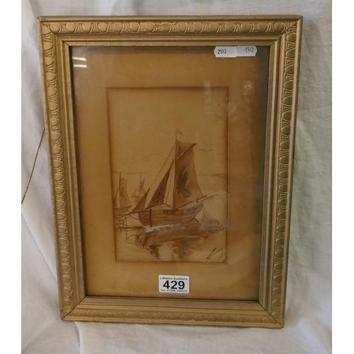 429 - Antique boat picture by Stanley L Wood - Approx. image size 14cm x 22cm