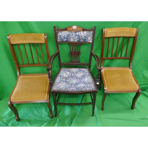 439 - Edwardian elbow chair and a pair of inlaid chairs