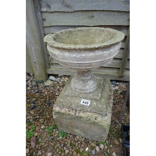 448 - Round stone pedestal planter A/F