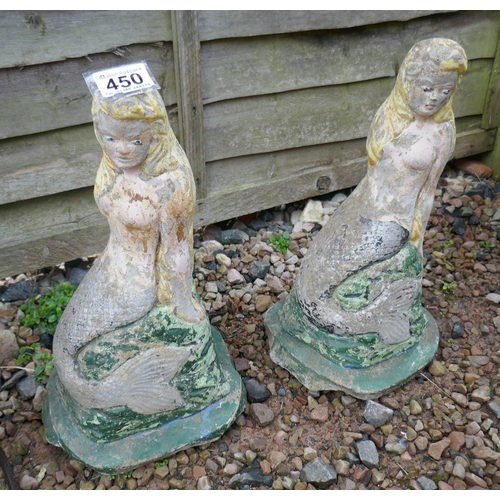 450 - Pair of stone mermaid statues