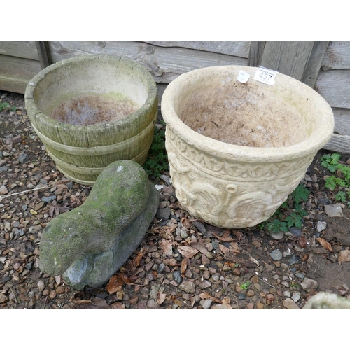 457 - Two stone planters and a stone Otter