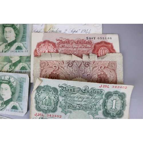 64 - Collection of English bank notes to include copy of white £5 note