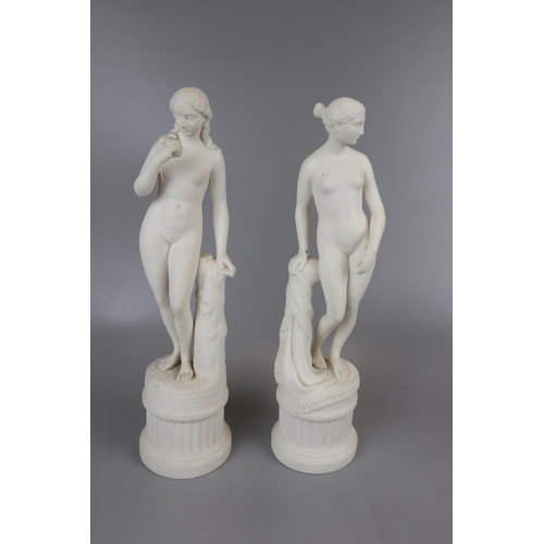 92 - Pair of Parianware statues - 1 A/F finger missing - Approx height 36cm