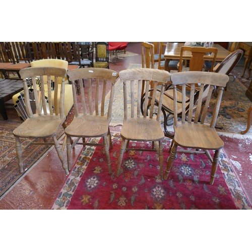 419 - 4 Antique elm seated farmhouse dining chairs