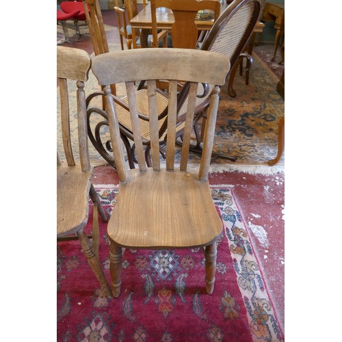 419 - 4 Antique elm seated farmhouse dining chairs