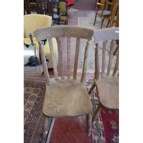 419 - 4 Antique elm seated farmhouse dining chairs