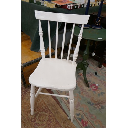 441 - Painted and stencilled table together with pair of lamps & chair