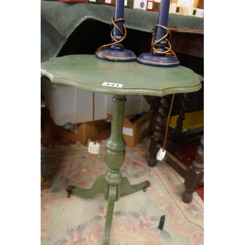 441 - Painted and stencilled table together with pair of lamps & chair