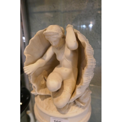 105 - Parian ware figure of lady in shell - Approx H: 21cm