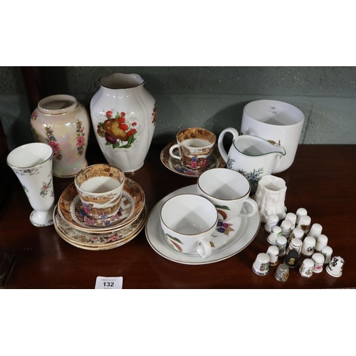 132 - Collectables to include Royal Worcester and Ainsley together with a collection of thimbles