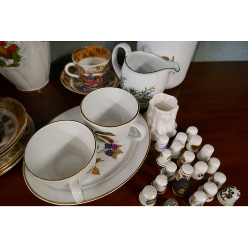 132 - Collectables to include Royal Worcester and Ainsley together with a collection of thimbles