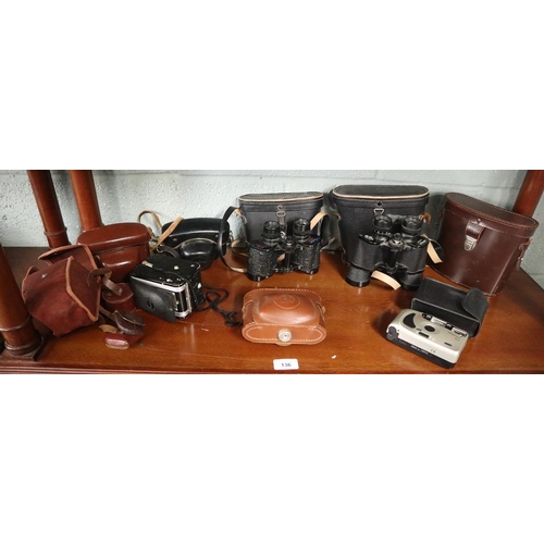 136 - Collection of binoculars, cameras etc