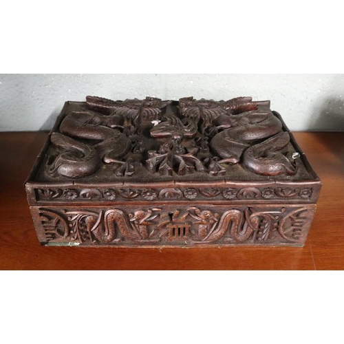 139 - Carved Oriental box with Royal Engineers crest