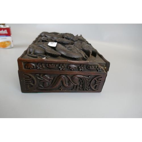 139 - Carved Oriental box with Royal Engineers crest