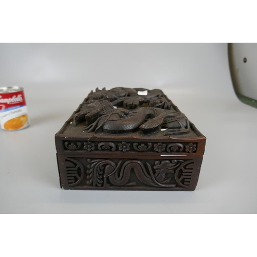 139 - Carved Oriental box with Royal Engineers crest