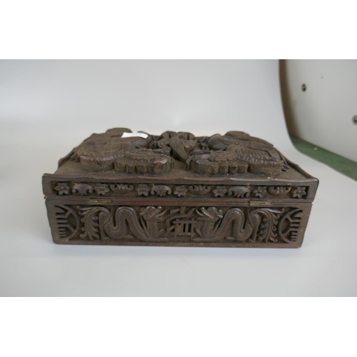 139 - Carved Oriental box with Royal Engineers crest