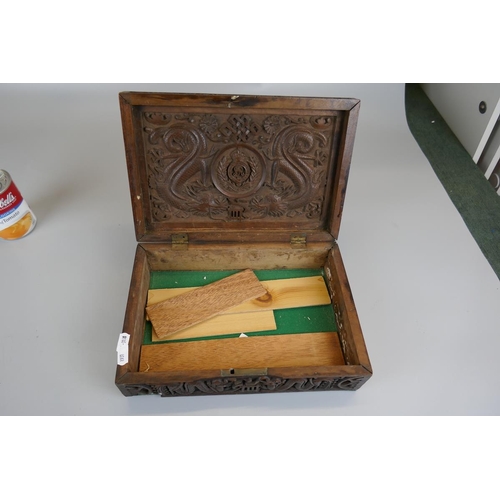 139 - Carved Oriental box with Royal Engineers crest