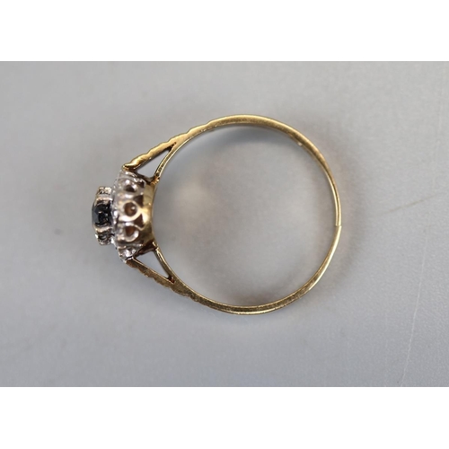 14 - Gold sapphire and diamond cluster ring - Size O