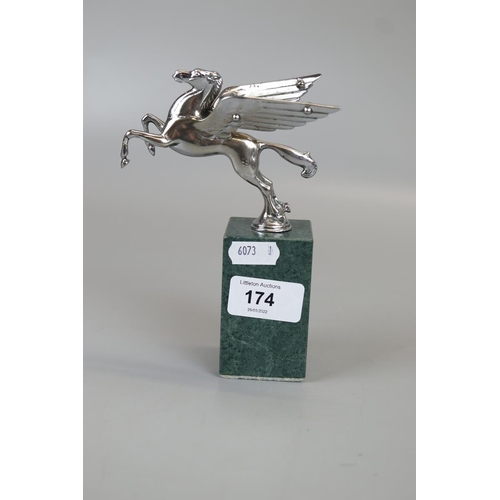 174 - Flying horse mascot mounted on marble base 