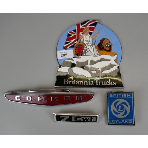 205 - Collection of badges to include Commer and Britannia Trucks