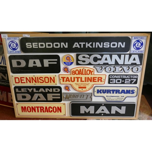 212 - Collection of badges to include DAF, MAN etc