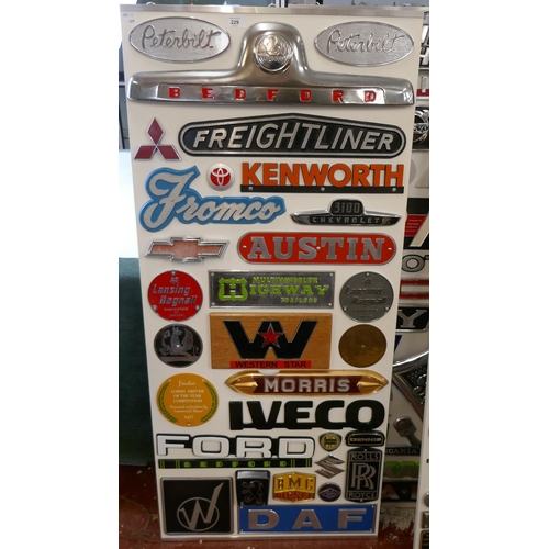 229 - Collection of badges to include Bedford, Morris , Austin, Freightliner etc