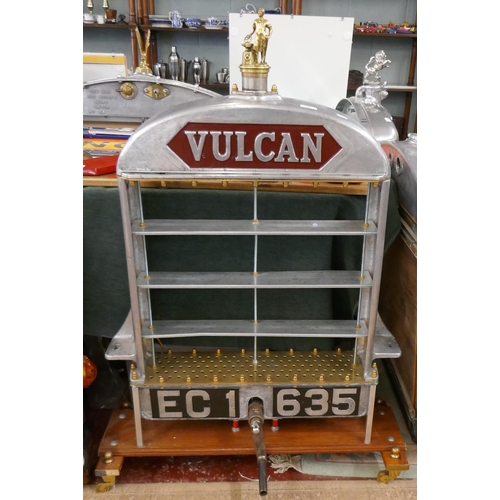 250 - Vulcan radiator grill shelf display with Vulcan mascot rad cap