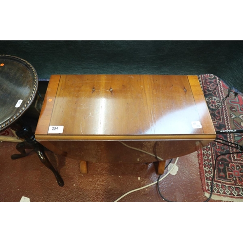 254 - Mahogany wine table together with yew wood drop leaf coffee table