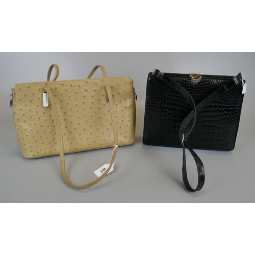 262 - Ostridge skin hand bag by Christin together with a crocodile skin handbag by Lancel