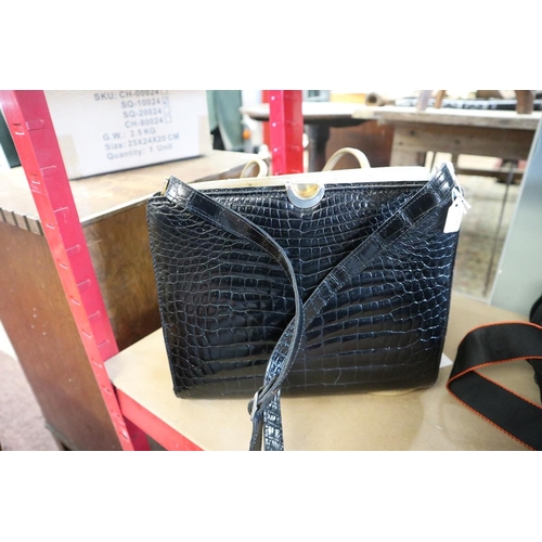 262 - Ostridge skin hand bag by Christin together with a crocodile skin handbag by Lancel