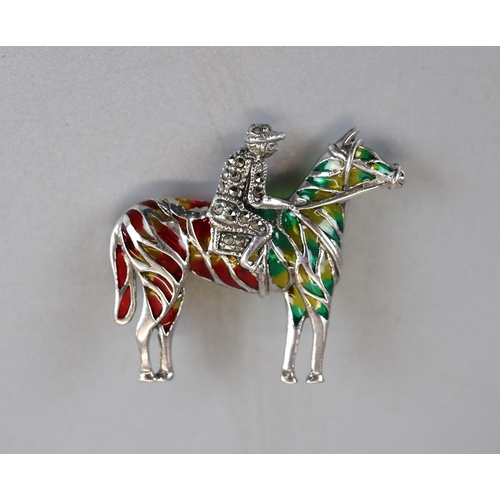 30 - Silver and enamel jockey brooch