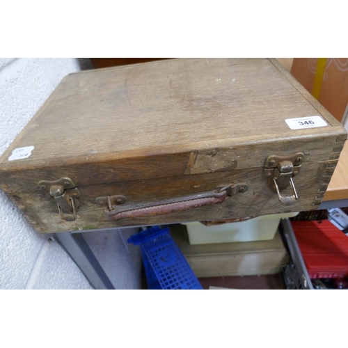 346 - Wooden case containing spanners sockets etc