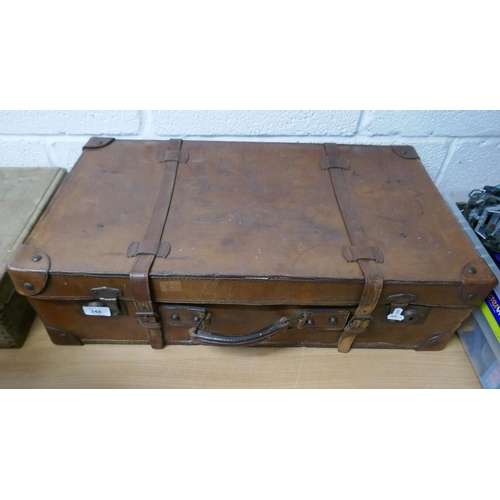 348 - Old leather suitcase