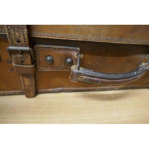 348 - Old leather suitcase