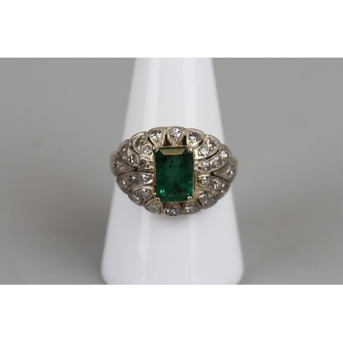 35 - 1930's 18ct gold emerald and diamond ring - Size Q1/2