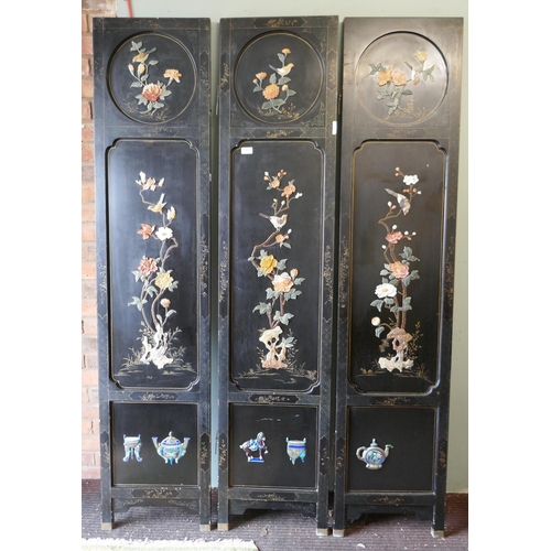 371 - Three panel screen - Enamel and semiprecious stones