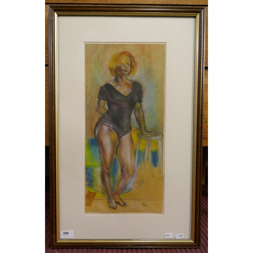 389 - Pastel lady in leotard - Approx image size: 22cm x 48cm