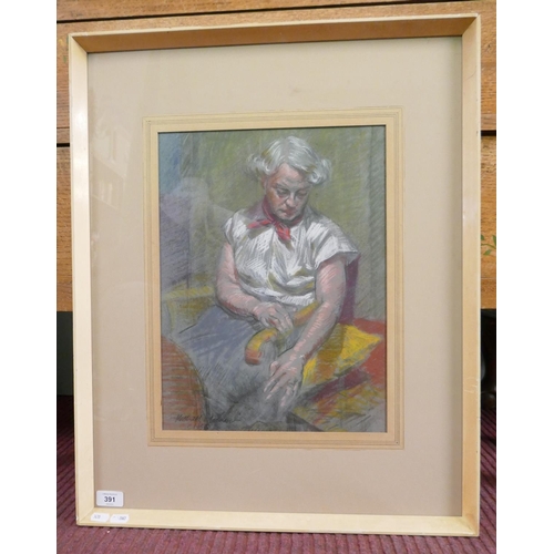 391 - Watercolour - Lady seated by Michael Lawrence Cadman - Approx image size: 30cm x 40cm