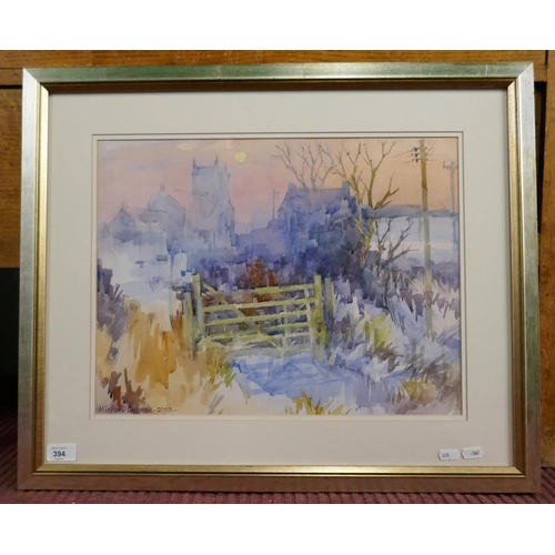 394 - Watercolour - Dorset village by Michael Lawrence Cadman - Approx image size: 47cm x 35cm