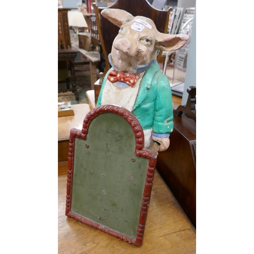 403 - Pig butchers statue with menu board - Approx H: 56cm