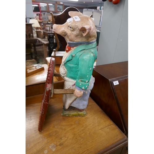 403 - Pig butchers statue with menu board - Approx H: 56cm