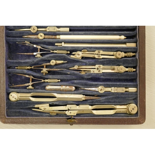 408 - Cased draughtsman's set together with vintage tape measure