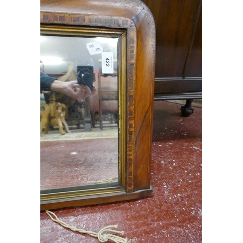 422 - Oak framed bevelled glass mirror together with small mantle mirror