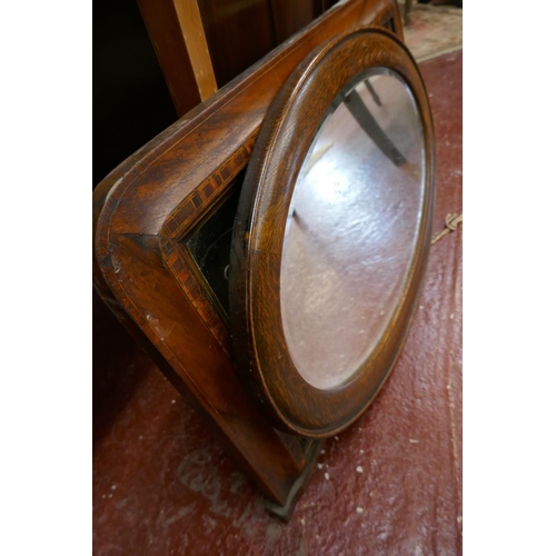 422 - Oak framed bevelled glass mirror together with small mantle mirror